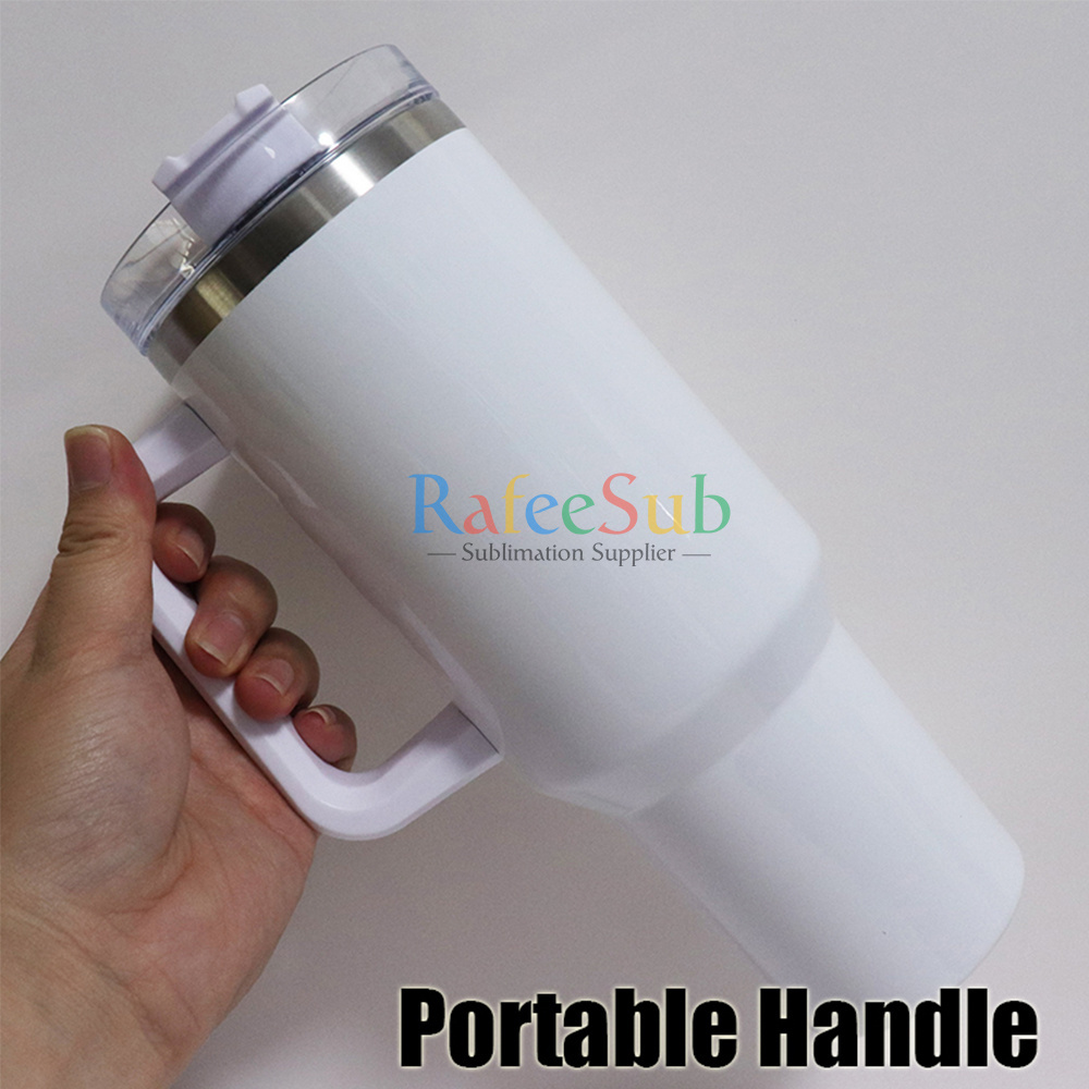 USA Warehouse 40oz 40 oz Stainless Steel 40 Ounce Insulated Coffee Travel Cup Mug White Blanks Sublimation Tumbler with Handle