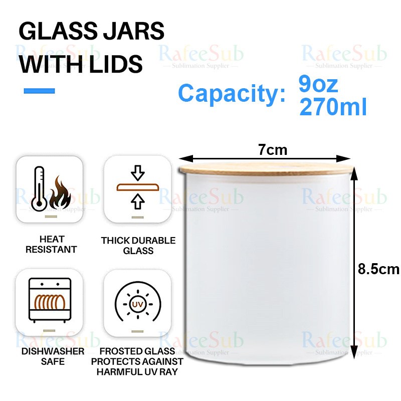 Wholesale Bulk 9oz 9 oz Luxury Clear Frosted 270ml High Borosilicate Blanks Sublimation Empty Glass Candle Jars with Bamboo Lids