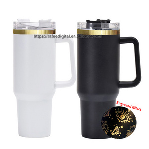 40oz 40 oz Powder Coated White Black and Gold Plated Etch Laser Engraved Effect Insulated Stainless Steel Tumbler with Handle