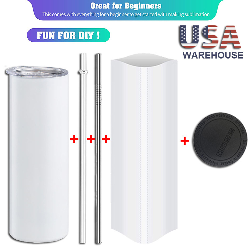 Wholesale Bulk 20 oz Straight Stainless Steel Cup 20oz Skinny Sublimation Tumblers with Lid and Straw