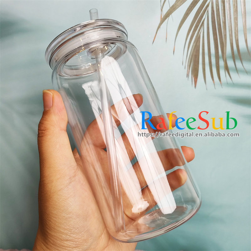 Wholesale 16oz 16oz Transparent Soda Bottle Jar Tumbler Cup 16 Ounce 350ml Clear Acrylic Plastic Beer Can with Lid and Straw