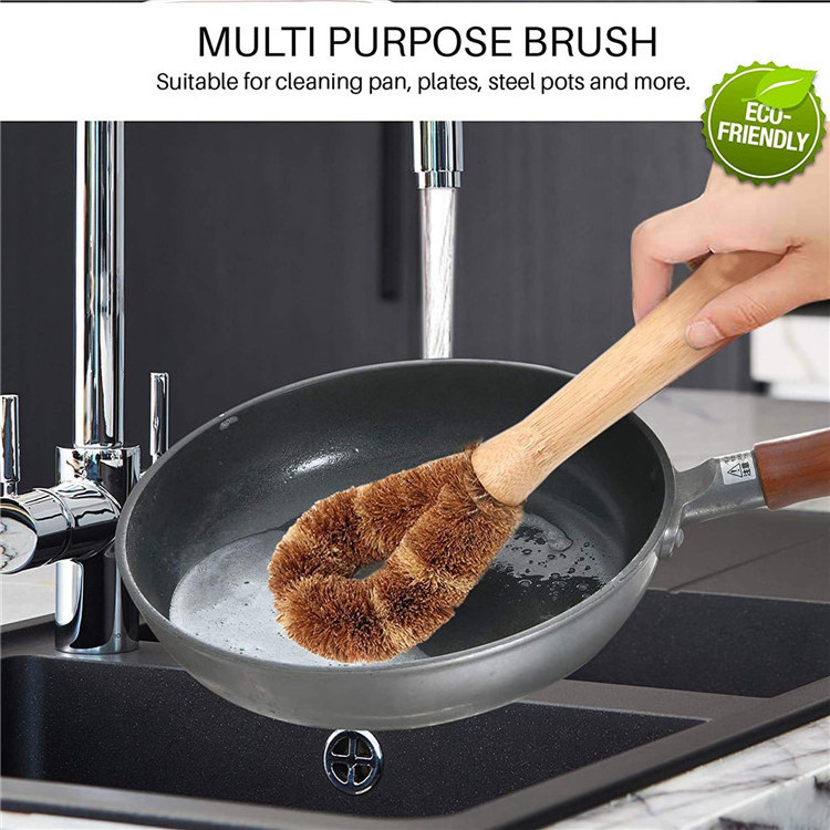 Zero Waste Bamboo Beachwood Beech Wood Palm Pan Pot Brush Sustainable Scrubber Kitchen Cleaning Dish Wash Scrub Brush Set Kit