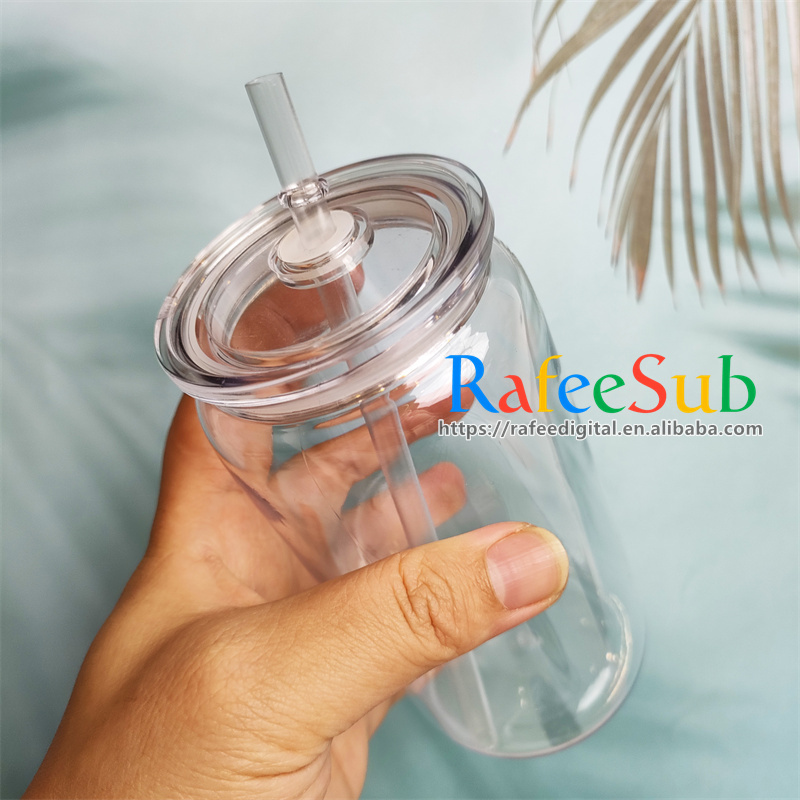 Wholesale 16oz 16oz Transparent Soda Bottle Jar Tumbler Cup 16 Ounce 350ml Clear Acrylic Plastic Beer Can with Lid and Straw