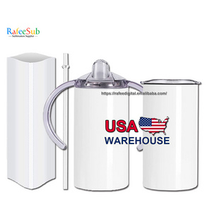 USA Warehouse 12oz 12 oz Kids Toddlers Stainless Steel White Blanks Sublimation Tumbler Sippy Cup with Two 2 Lids and Straws