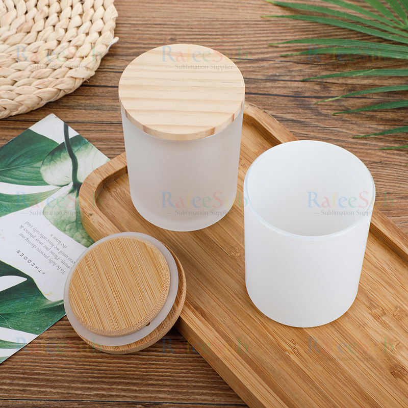 Bulk 9oz 9 oz Clear Frosted Memorial Candle Holder Container Vessel Glass Tin Blank Sublimation Empty Candle Jar with Bamboo Lid