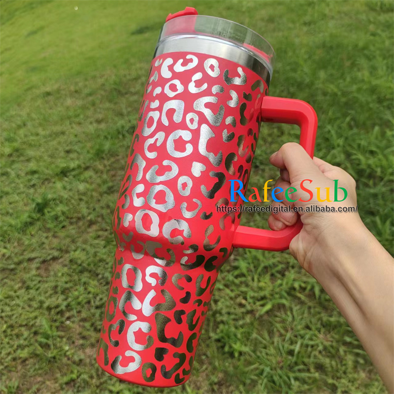 Wholesale Bulk Custom 40oz 40 oz Holographic Leopard Cheetah Print Double Wall Insulated Stainless Steel Tumbler Cup with Handle