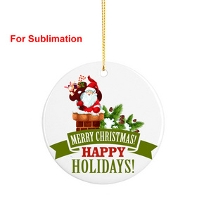 Bulk Easy DIY Personalized Photo Pattern Flat Christmas Santa Tree Hanging Decoration White Blanks Sublimation Ceramic Ornaments