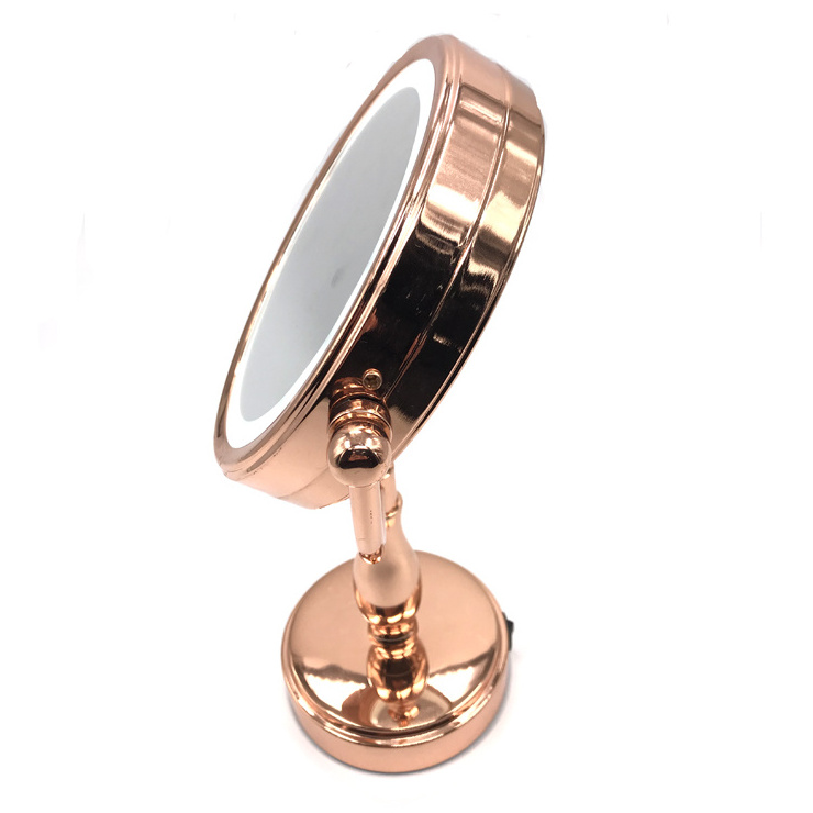 Round Double-Sided on stand swivel Vanity led lighted desktop 30 x magnifying mirror with light