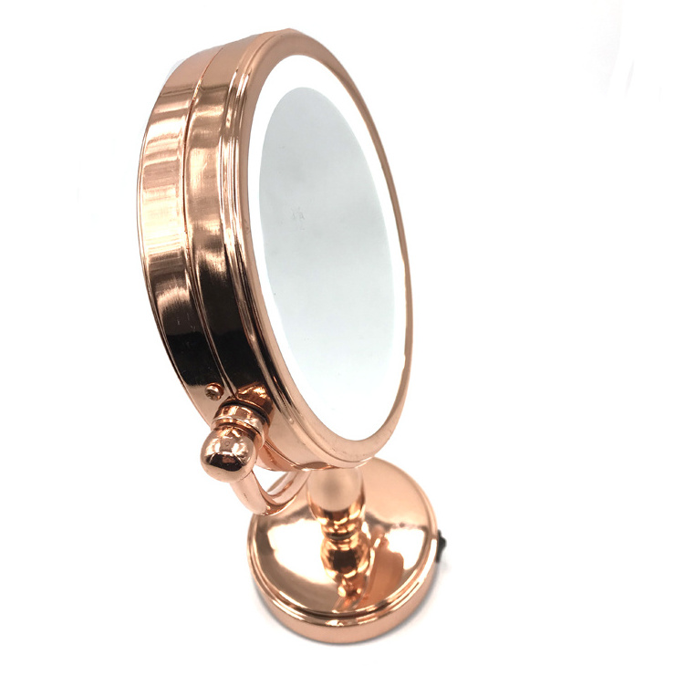 Round Double-Sided on stand swivel Vanity led lighted desktop 30 x magnifying mirror with light