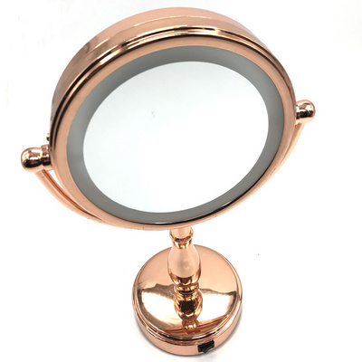 Round Double-Sided on stand swivel Vanity led lighted desktop 30 x magnifying mirror with light