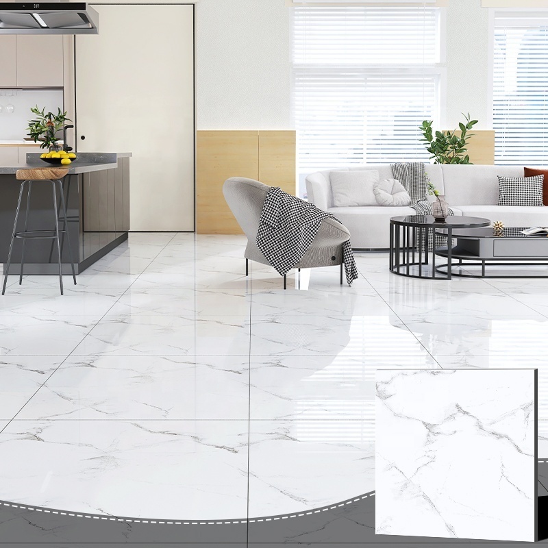 RAFFO 600x600 Marble Polished Ceramic Bathroom White For Porcelain Tiles Floor