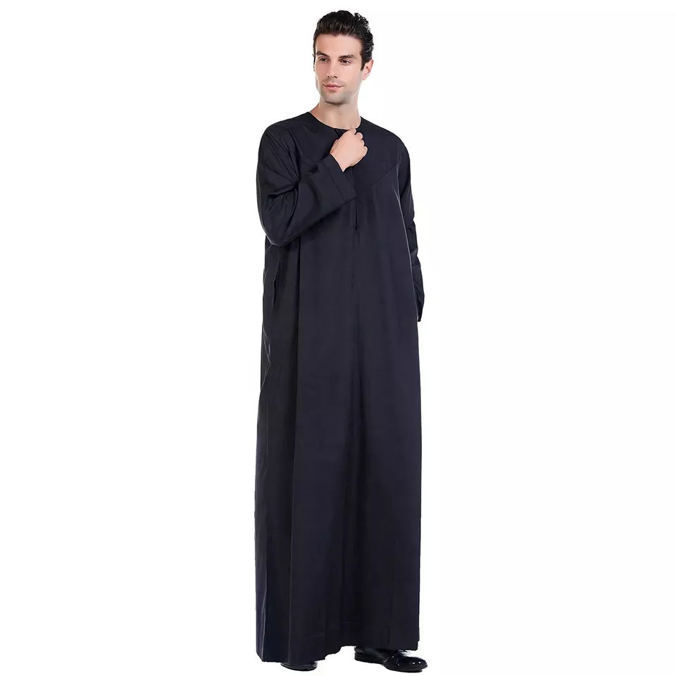 Wholesale Men's Cheap Price Clothing Hot Sale Splicing Arab Middle Eastern Muslim Men Thobe/Thawb Caftan Islamic Robe