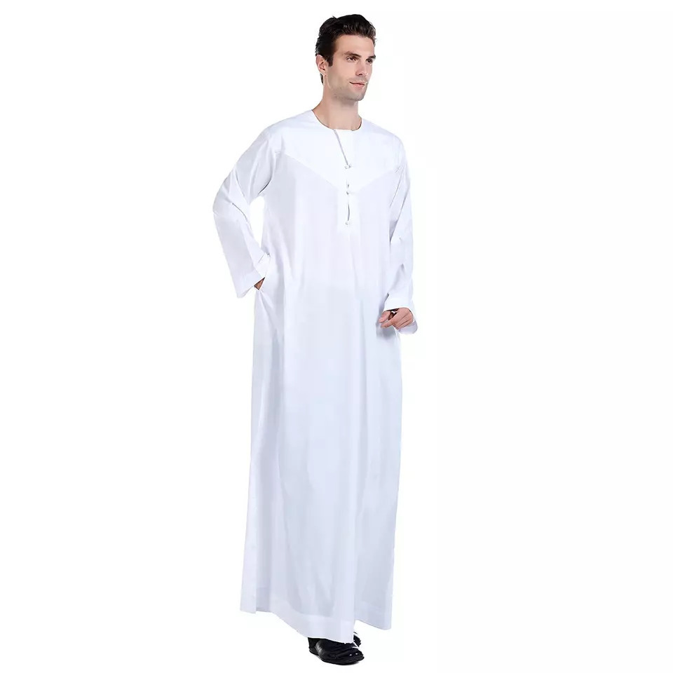 Wholesale Men's Cheap Price Clothing Hot Sale Splicing Arab Middle Eastern Muslim Men Thobe/Thawb Caftan Islamic Robe