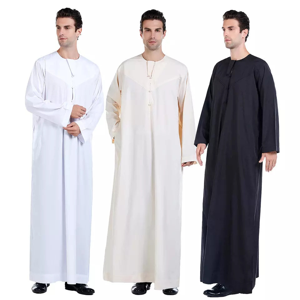 Wholesale Men's Cheap Price Clothing Hot Sale Splicing Arab Middle Eastern Muslim Men Thobe/Thawb Caftan Islamic Robe