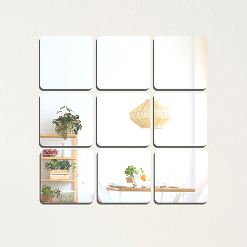 Square Acrylic Mirror Stickers Bathroom Living Room Bedroom Self-Adhesive Background Wall Stickers Decorative Soft Mirror