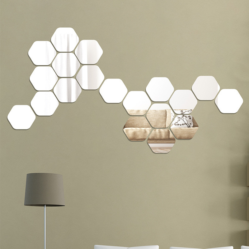 Hexagonal Acrylic Mirror Three-Dimensional Wall Stickers Bedroom Living Room Stairs Aisle Background Wall Decoration Mirror