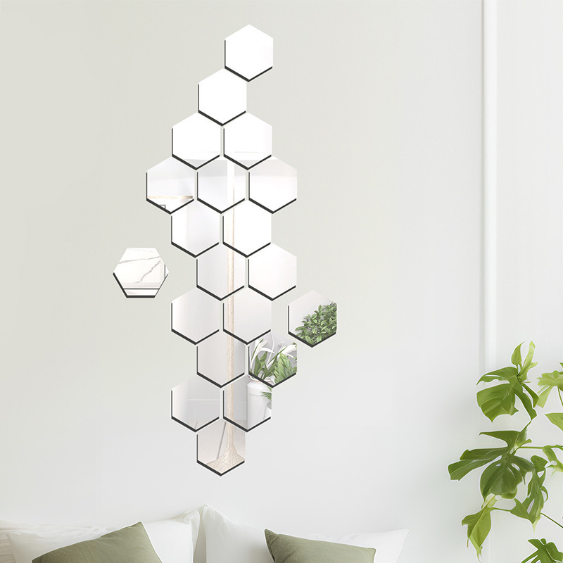 Hexagonal Acrylic Mirror Three-Dimensional Wall Stickers Bedroom Living Room Stairs Aisle Background Wall Decoration Mirror