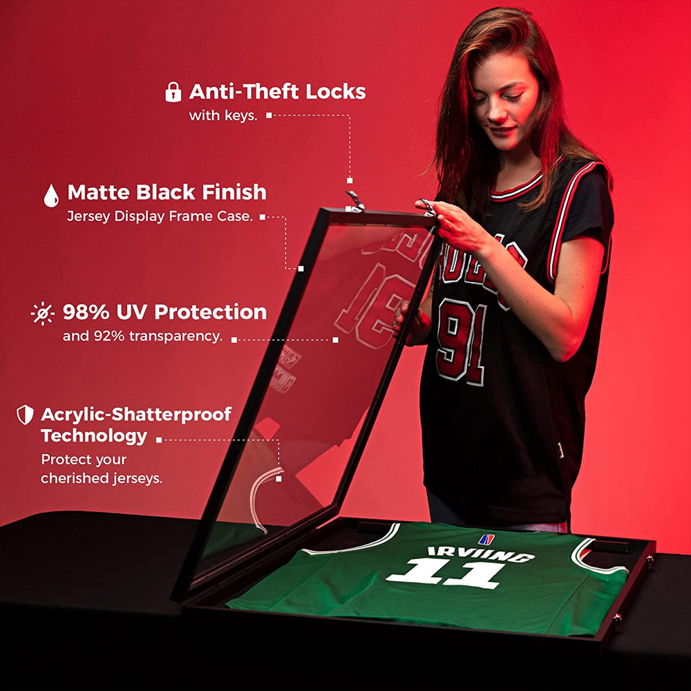 Sports Jersey Frame Display Case Lockable Jersey Display Frame with 98% UV Protection for Football Hockey Soccer Uniform