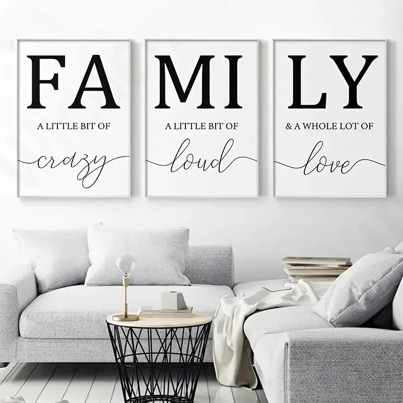 Temu Hot Sale Family English Triptych Canvas Painting Living Room Dining Room Bedroom Bathroom Wall Decorations