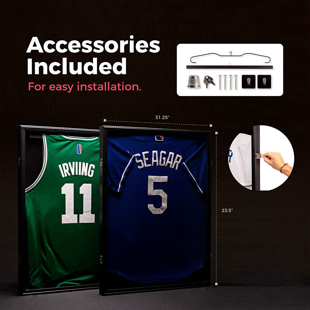 Sports Jersey Frame Display Case Lockable Jersey Display Frame with 98% UV Protection for Football Hockey Soccer Uniform