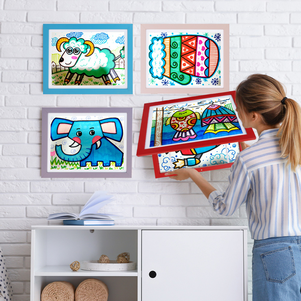 Kids Artwork Picture Frame changeable in Blue Wood Kids Art Frame for Horizontal & vertical kids Art Display Frame for A4, 8.5x1