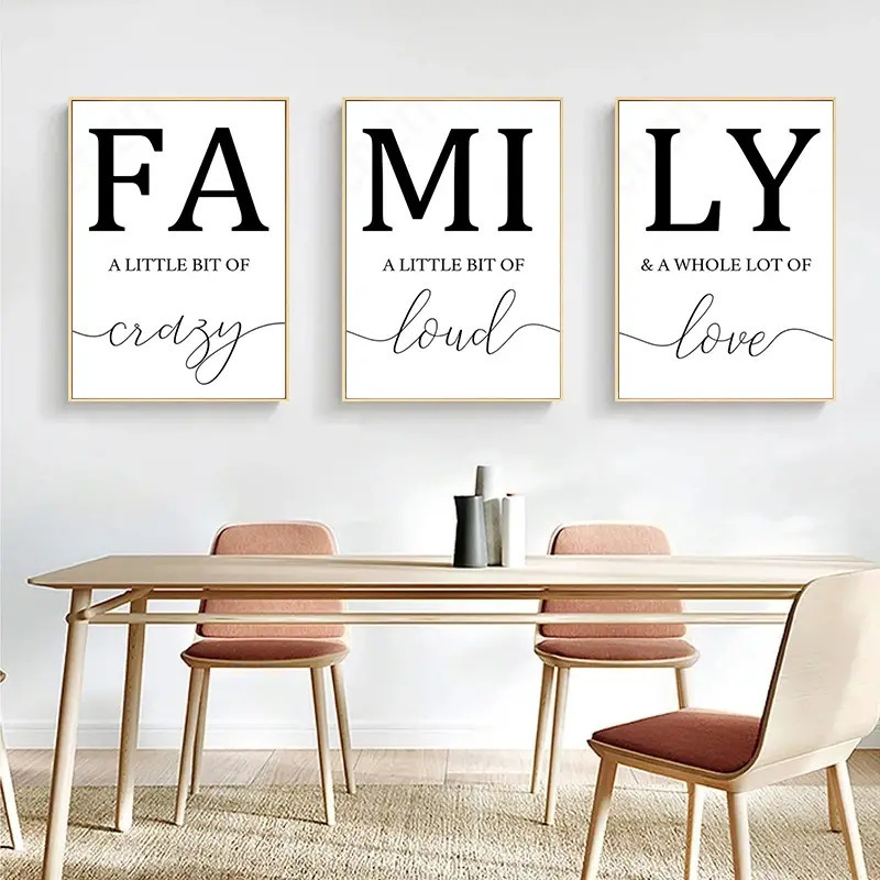 Temu Hot Sale Family English Triptych Canvas Painting Living Room Dining Room Bedroom Bathroom Wall Decorations