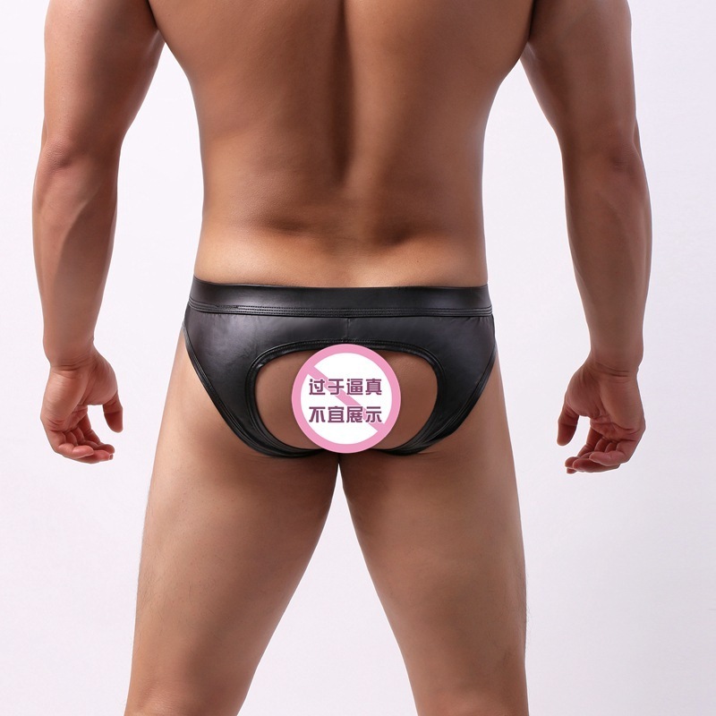 New Style Sexy Men's Exotic Briefs Men's Leather Sexy Underwear T-back Thongs Black Wallet for Men Leather Male 1 Pcs/ Opp Bag