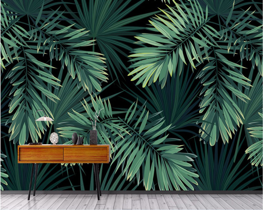 Southeast Asia style tropical rainforest wall murals green leaf plant forest wallpaper