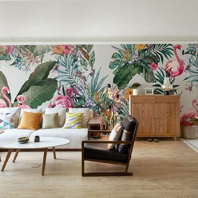 Custom 3d Flamingo Wallpaper Nordic Tropical Rainforest Plant Wall Murals