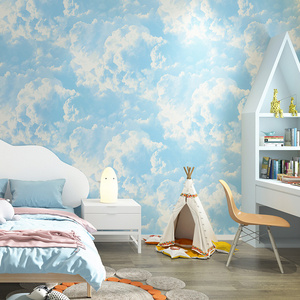 Blue sky 3d clouds cartoon vinyl wallpaper for kids room