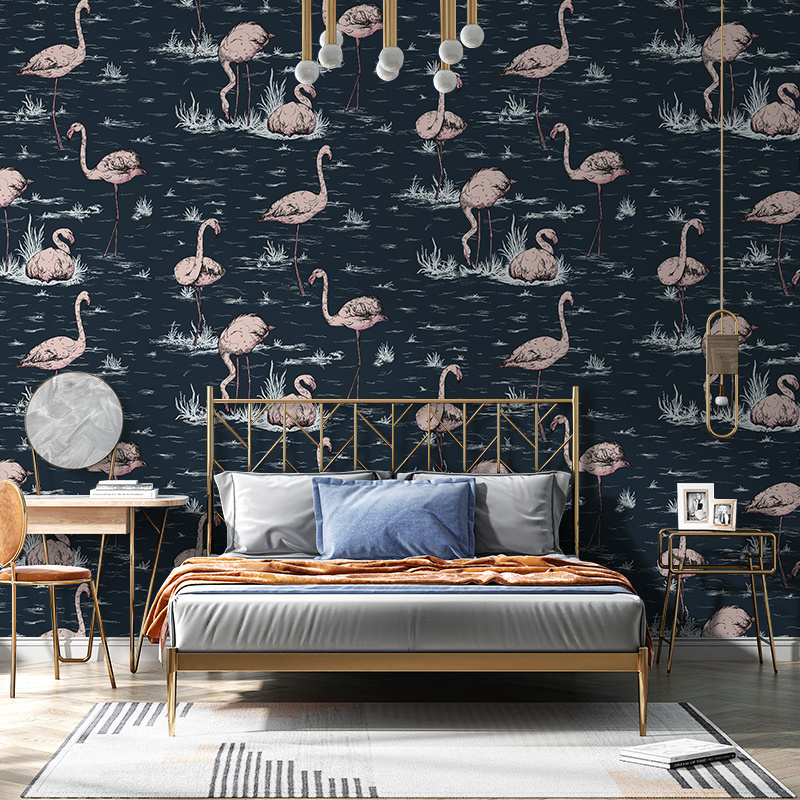 American blue flamingo wallpaper bedroom living room TV background non woven wallpaper