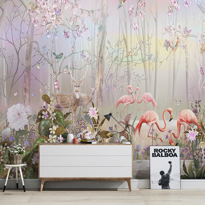 Custom 3d Flamingo Wallpaper Nordic Tropical Rainforest Plant Wall Murals