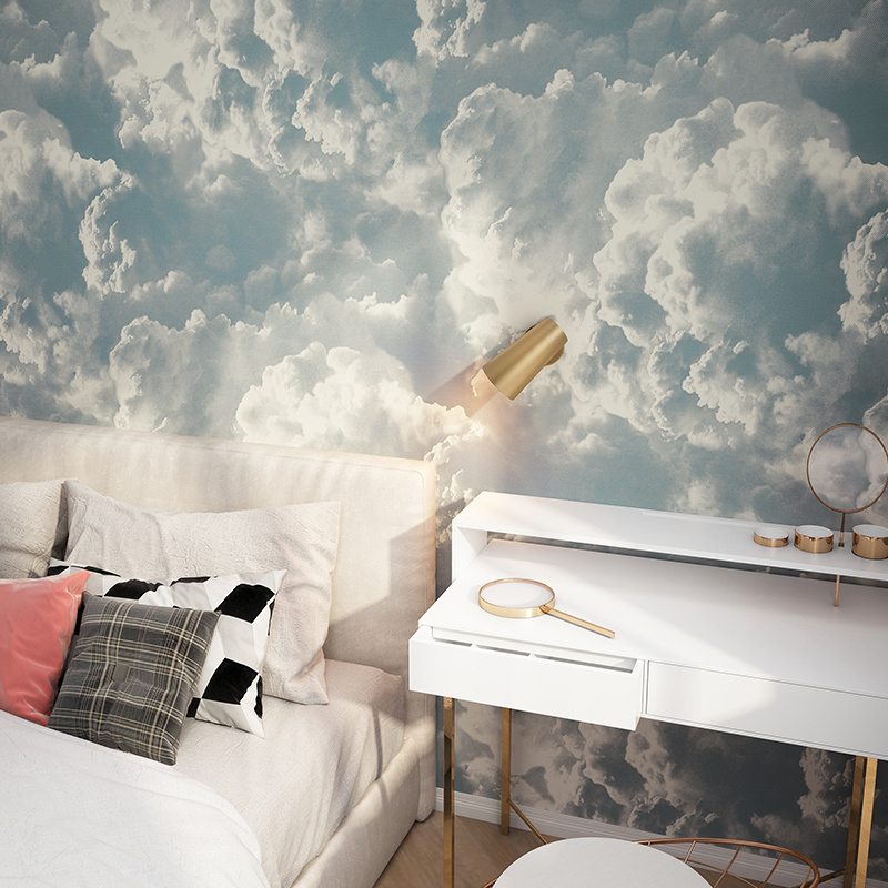 Blue sky 3d clouds cartoon vinyl wallpaper for kids room