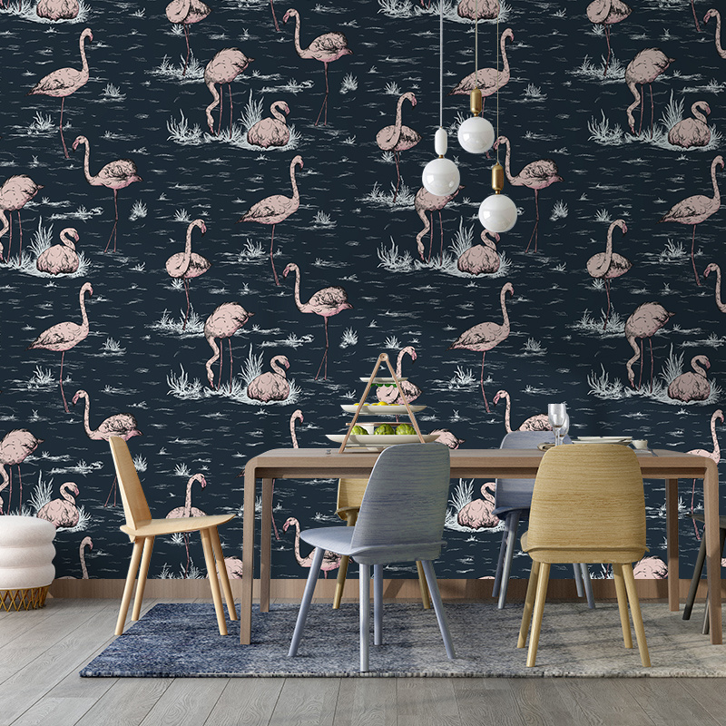 American blue flamingo wallpaper bedroom living room TV background non woven wallpaper