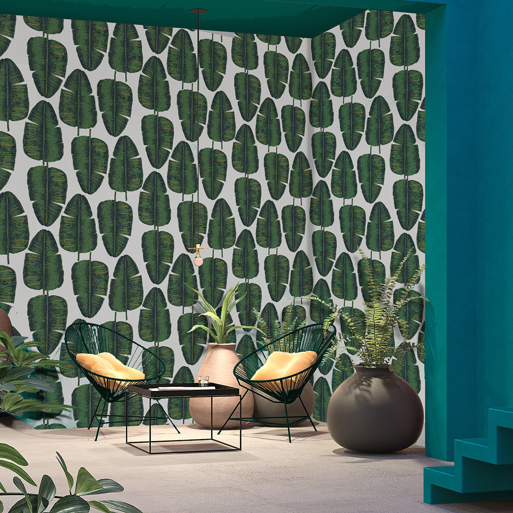 Luxury Paper 3d Forest Wall Mica Hotel Banana Leaf Wallpaper Eco Friendly Bf Wallpaper