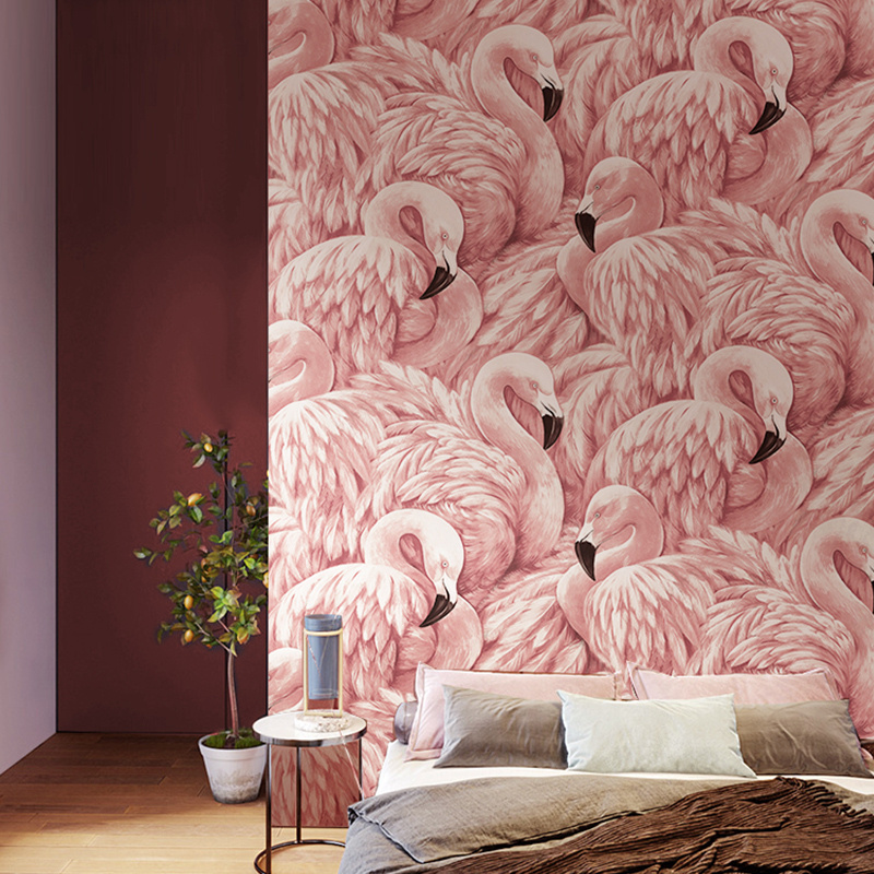 American blue flamingo wallpaper bedroom living room TV background non woven wallpaper