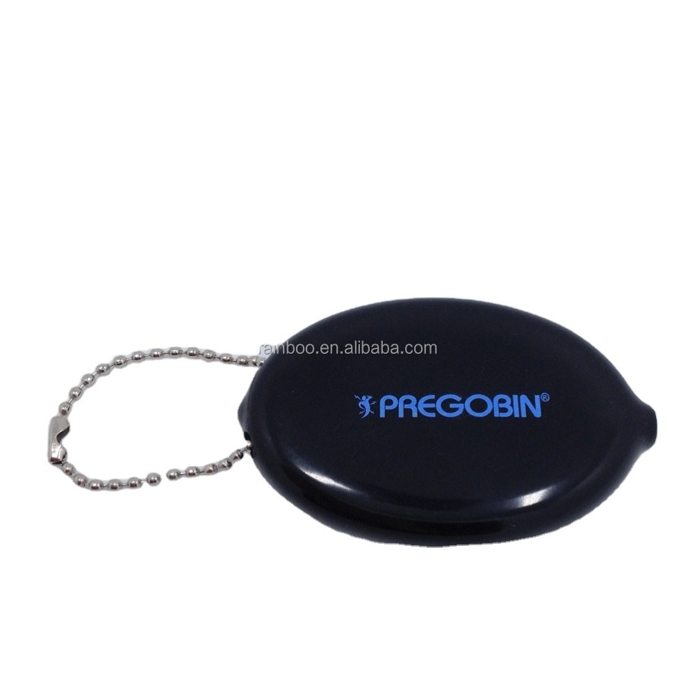 Oval shape logo printed silicone rubber cheap pvc coin purse with keychain for promotional gift