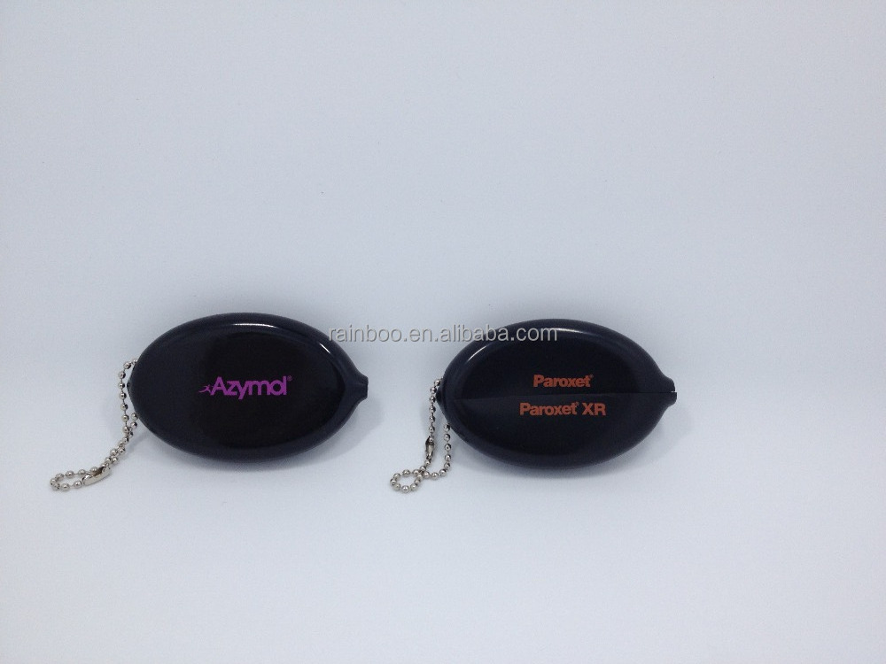 Oval shape logo printed silicone rubber cheap pvc coin purse with keychain for promotional gift