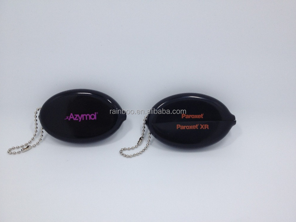 Oval shape logo printed silicone rubber cheap pvc coin purse with keychain for promotional gift