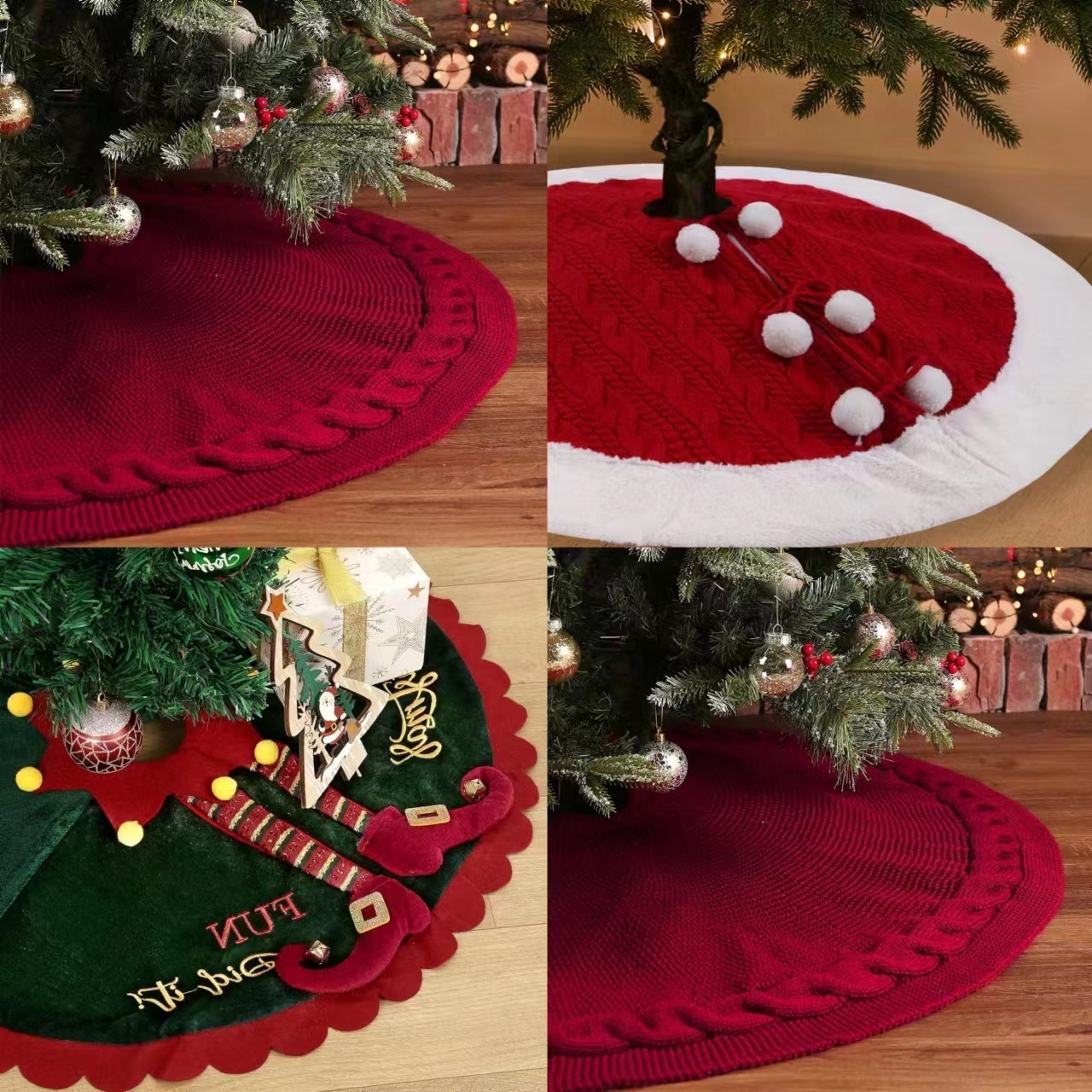 24-Inch Christmas Tree Skirt with Variety Knitted Decorative Aprons Festive Atmosphere Christmas Decorations