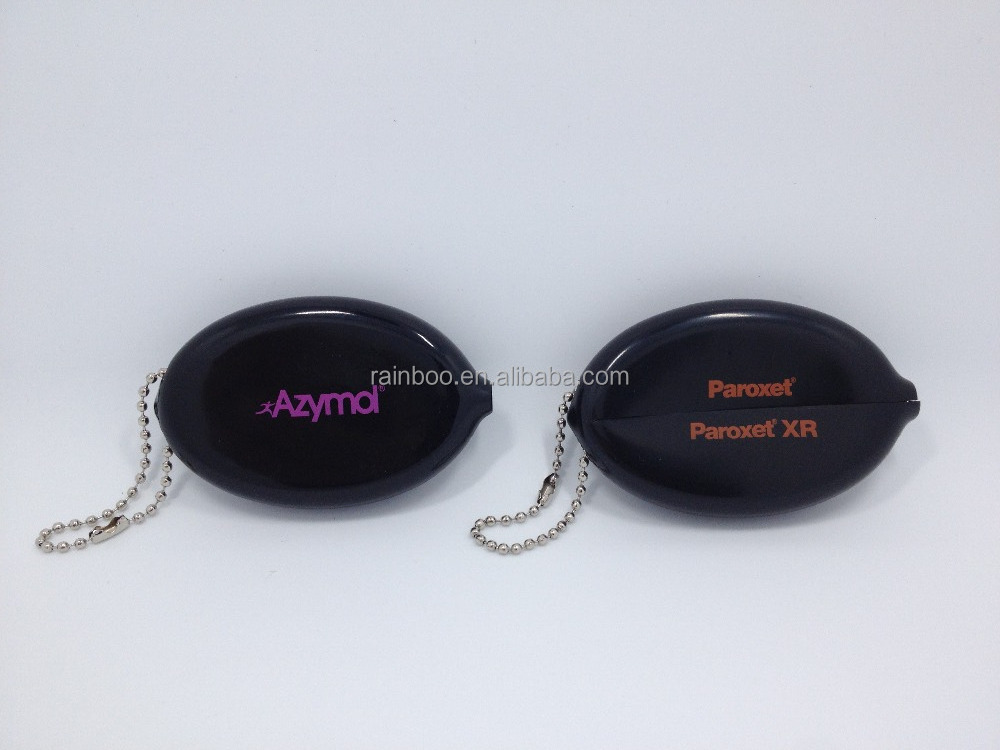 Oval shape logo printed silicone rubber cheap pvc coin purse with keychain for promotional gift