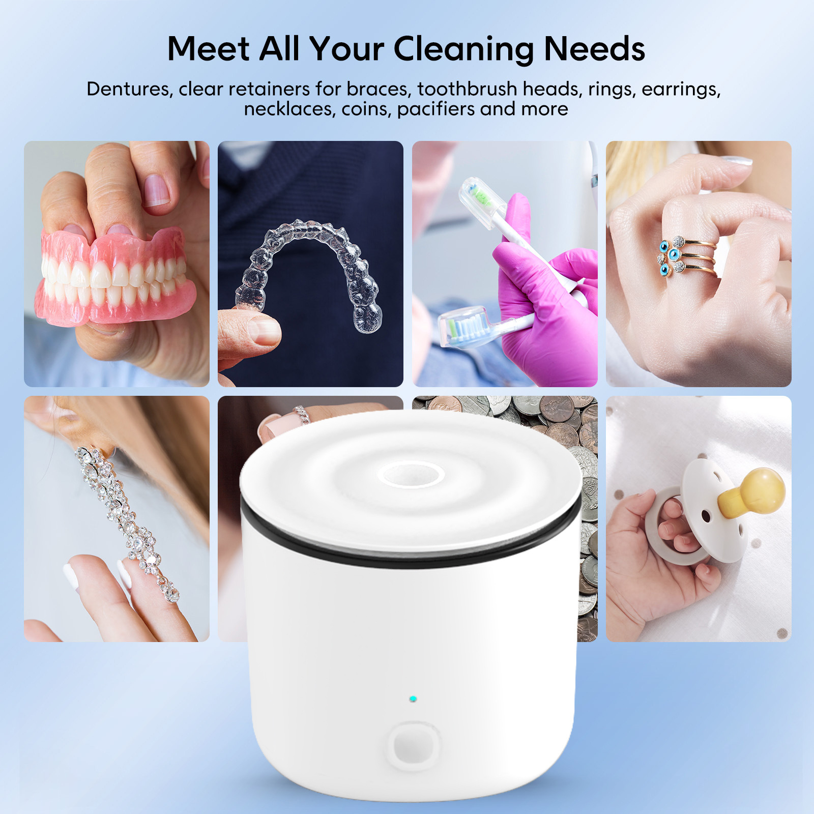 Household Portable Ultrasonic UV Jewelry Washing Cleaning Machine Dental False Teeth Ultrasonic Denture Cleaner