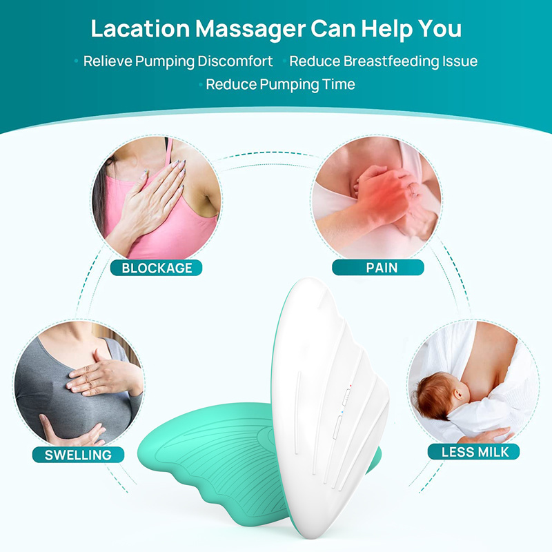 2023 Factory Design Electric Silicone Breast Massager Vibrator Machine Heat Warming Lactation Breast Massager for Breastfeeding