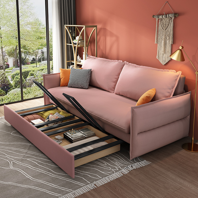 modern Folding retractable fabrics  sofa bed dual-use living room multi-function with audio storage smart sofa