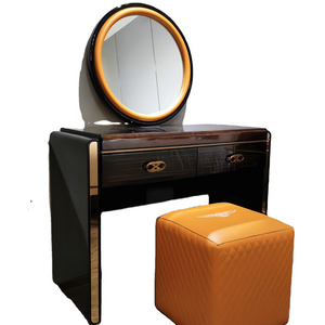 Bedroom Furniture Dresser Modern Classic Design Style Luxury Leather Solid Wood Dresser with Mirror