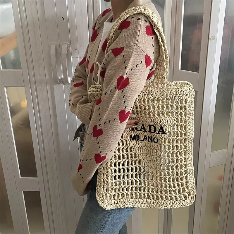 Women Triangle Mark Brands Straw Raffia Bag Beach Holiday Dress Tote Bags Bolsos Playa Eco-friendly Bags