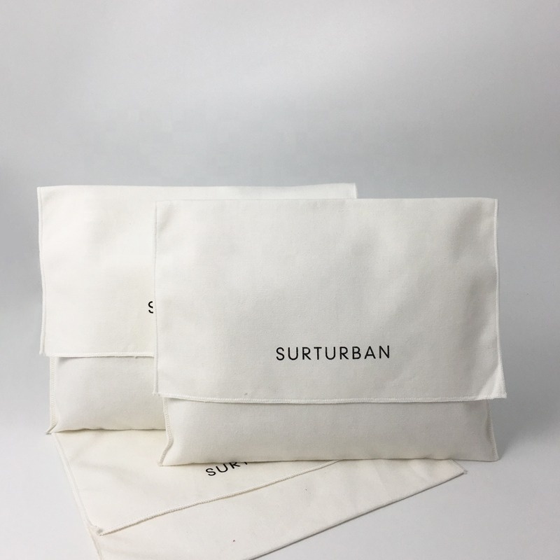 Custom Logo Printed Organic Envelope Cotton Canvas Pillow Child Clothing Packing Bag With Tie Cotton Envelope Dust Pouch