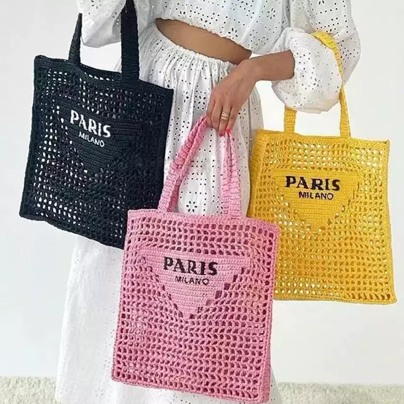 Women Triangle Mark Brands Straw Raffia Bag Beach Holiday Dress Tote Bags Bolsos Playa Eco-friendly Bags