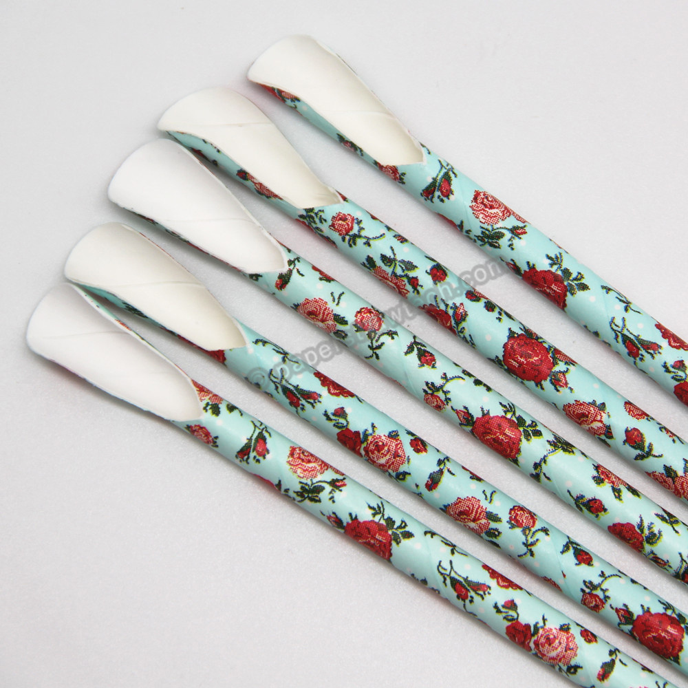 Floral Printed Pattern  Paper Spoon Straws Food Grade Straws with Spoon, Free Shipping, Free Sample Available