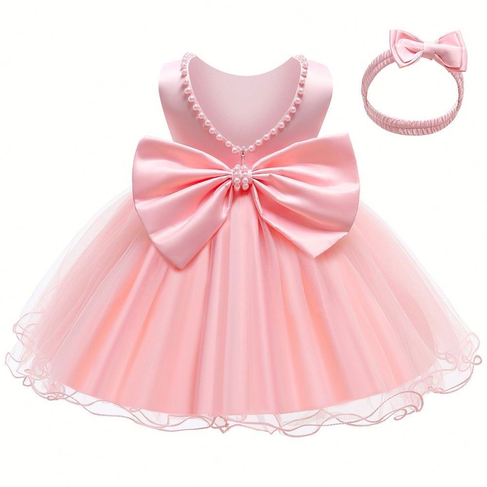 Baptism Bow Princess Dress Baby 1st Year Infant Dresses girl Toddler Baby Girls Birthday Party Dress